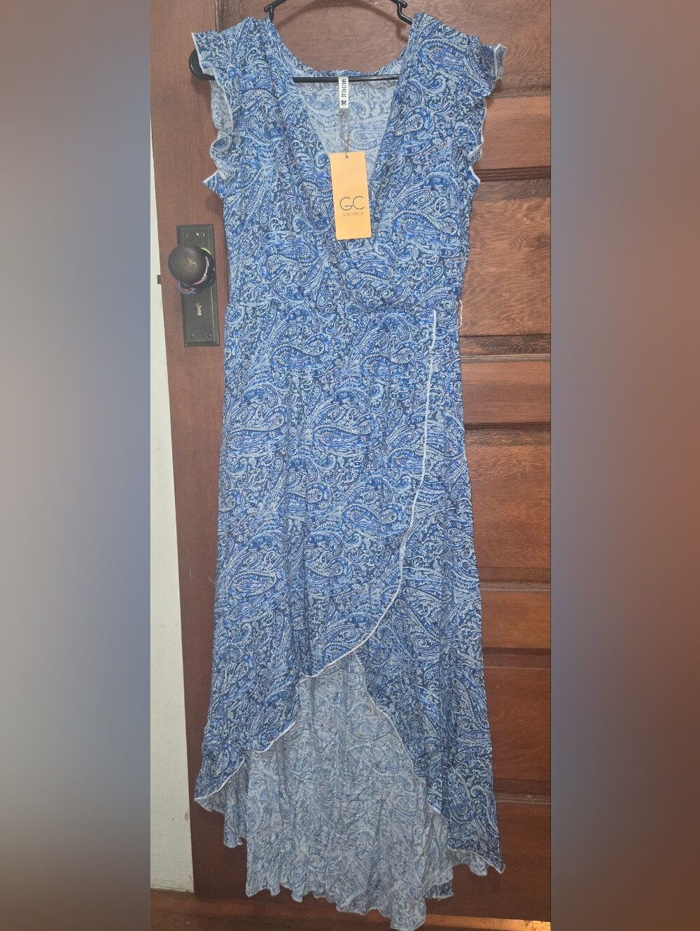 GC Blue Paisley High-Low Wrap Dress